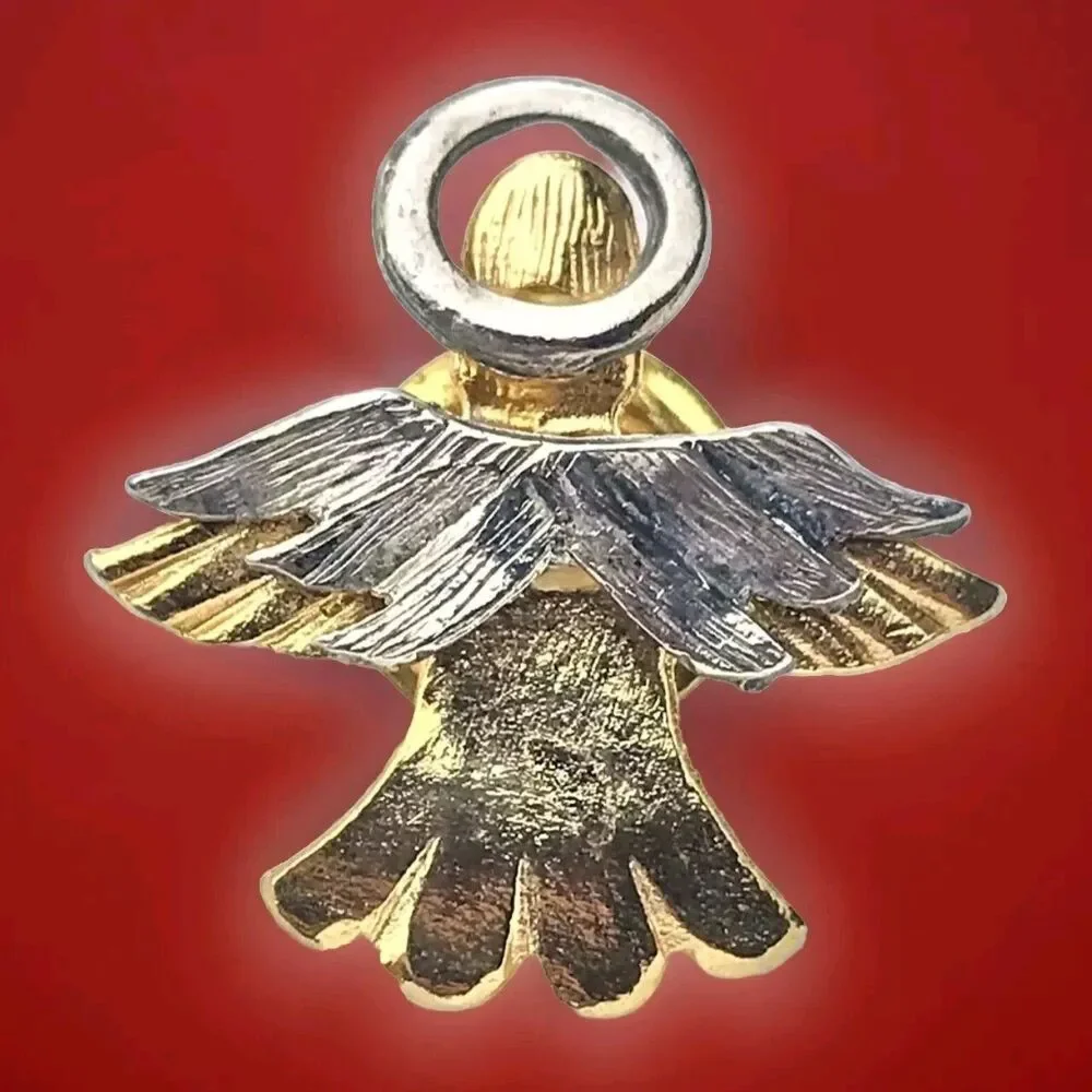 Angel Multi Tone Metal Halo Christian Catholic Vintage Pin Christmas Brooch